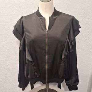 Vestique Black Ruffle Bomber Jacket